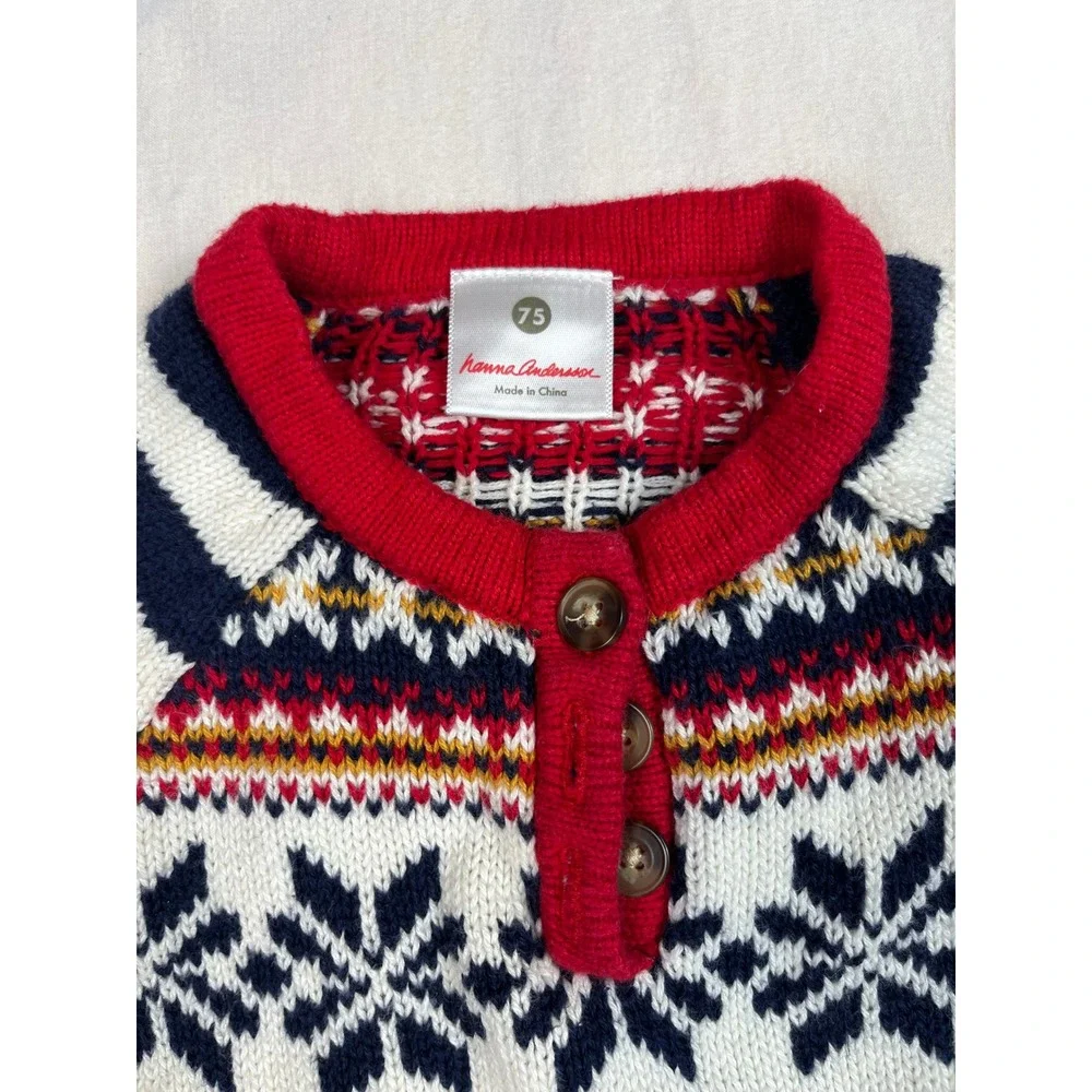 Hanna Andersson Baby Knit Romper‎ Fair Isle Snowflake Striped Sweater Piece 75